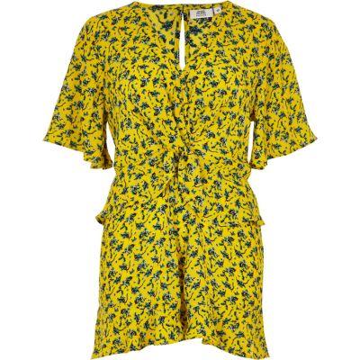 River Island Womens Petite Floral Knot Front Playsuit