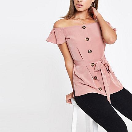 River Island Womens Bardot Tie Waist Top