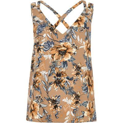 River Island Womens Petite Floral Print Cross Strap Tank