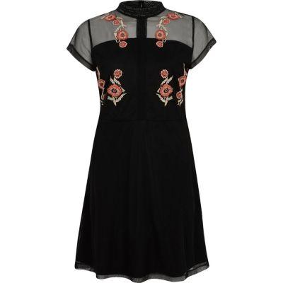 River Island Womens Embroidered High Neck Mesh Dress