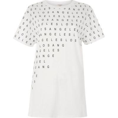 River Island Womens White La Print Spliced Boyfriend T-shirt