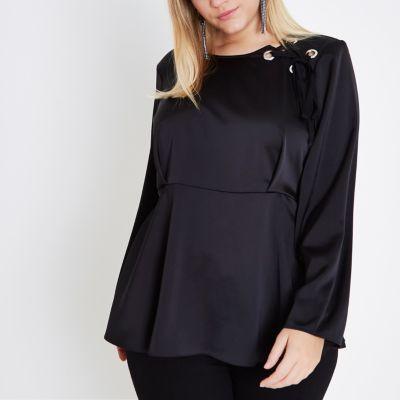 River Island Womens Plus Lace-up Shoulder Peplum Blouse