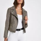 River Island Womens Faux Suede Quilted Biker Jacket