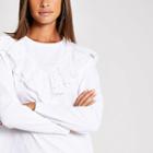River Island Womens White Broderie Trim Long Sleeve T-shirt