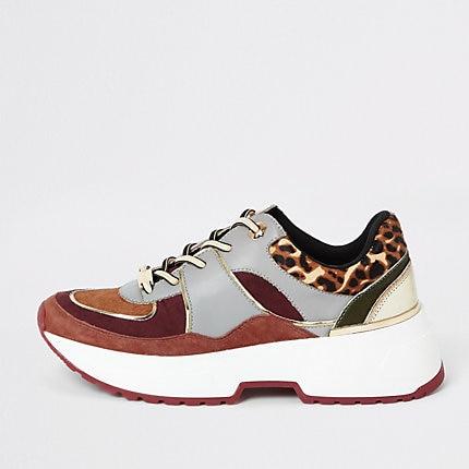 River Island Womens Leopard Print Lace-up Runner Trainers