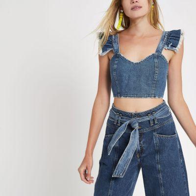 River Island Womens Denim Frill Bralet