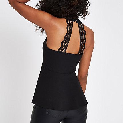 River Island Womens V Neck Lace Back Peplum Hem Top