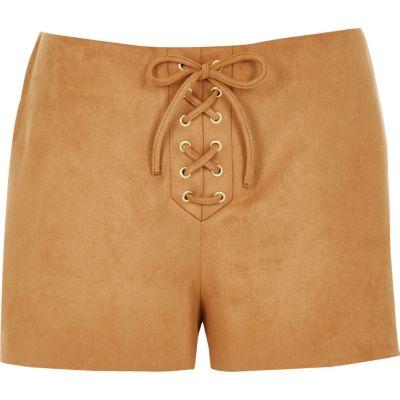 River Island Womens Faux Suede Lace-up Shorts