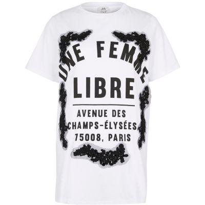 River Island Womens White 'une Femme Libre' Boyfriend T-shirt