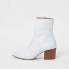 River Island Womens White Leather Block Heel Ankle Boots