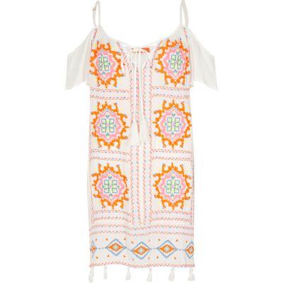 River Island Womens White Cold Shoulder Embroidered Dress
