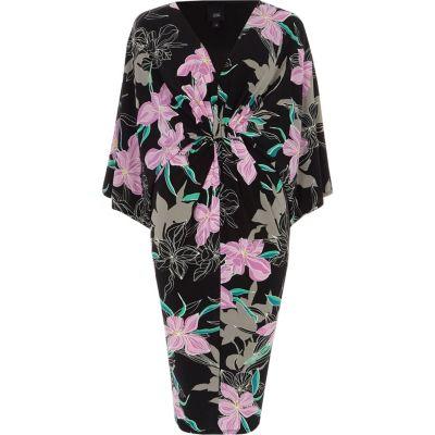 River Island Womens Floral Print Batwing Sleeve Midi Dress
