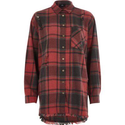 River Island Womens Check Oversized Ripped Hem Shirt