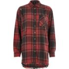 River Island Womens Check Oversized Ripped Hem Shirt