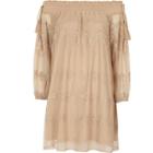 River Island Womens Nude Floral Embroidered Smock Swing Dress
