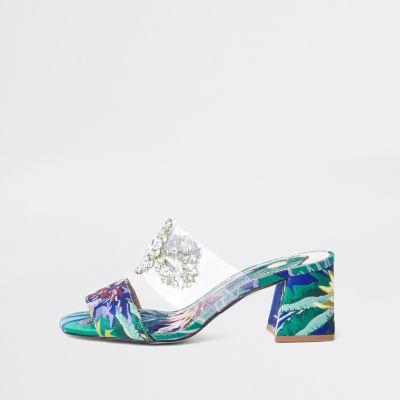 River Island Womens Textile Print Block Heel Sandals