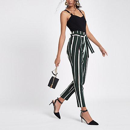 River Island Womens Stripe Tie Waist Tapered Leg Trousers