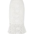 River Island Womens White Lace Peplum Hem Pencil Skirt
