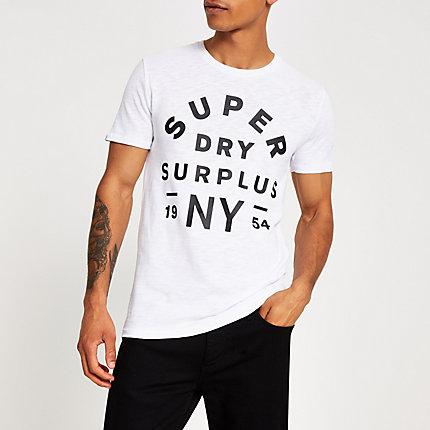 River Island Mens Superdry White Logo Chest Print T-shirt
