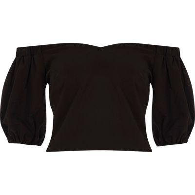 River Island Womens Puff Sleeve Bardot Crop Top