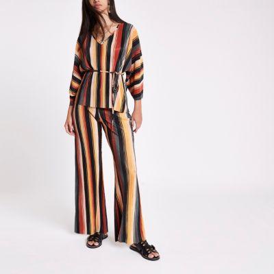 River Island Womens Stripe Plisse Wide Leg Trousers