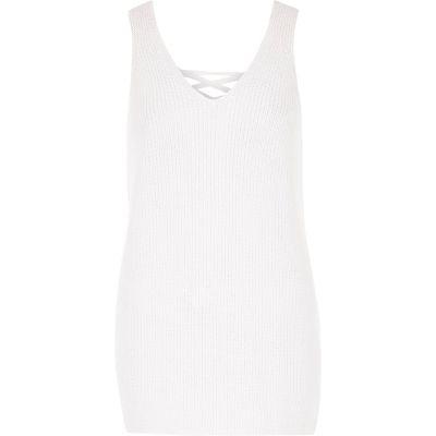 River Island Womens White Knit Metallic Lace-up Backk