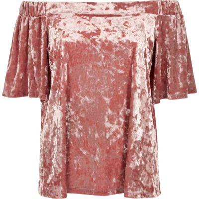 River Island Womens Blush Velvet Bardot Top