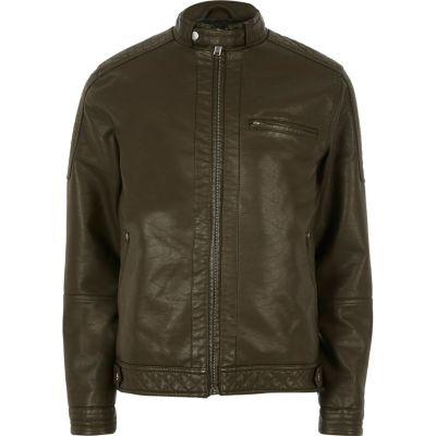 River Island Mens Racer Neck Faux Leather Jacket