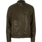River Island Mens Racer Neck Faux Leather Jacket
