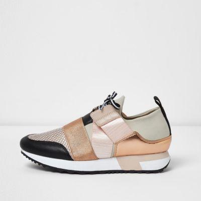 River Island Womens Gold Lace-up Runner Trainers