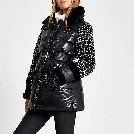 River Island Womens Boucle Blocked Padded Belt Coat