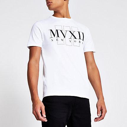 River Island Mens Printed Long Sleeve Slim Fit T-shirt