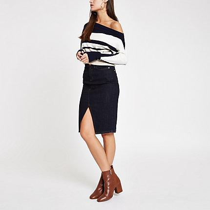 River Island Womens Stripe Asymmetric Jumper