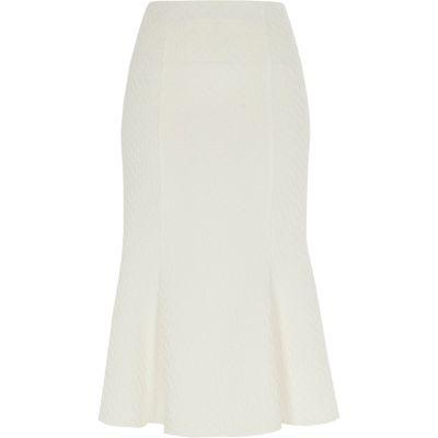 River Island Womens White Jacquard Flared Hem Pencil Skirt