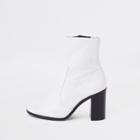River Island Womens White Leather Sock Block Heel Ankle Boots