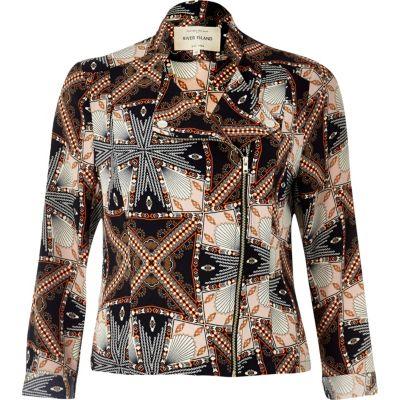 River Island Womens White Paisley Print Biker Jacket