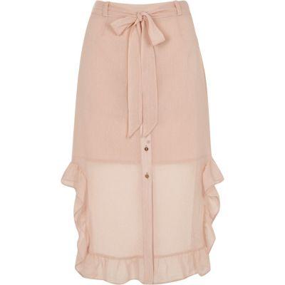 River Island Womens Chiffon Frill Hem Button-up Skirt