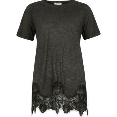 River Island Womens Washed Lace Hem T-shirt