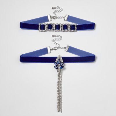 River Island Womens Velvet Diamante Drop Choker Set