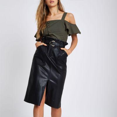 River Island Womens Faux Paperbag Waist Pencil Skirt