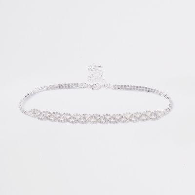 River Island Womens Silver Tone Diamante Loop Choker