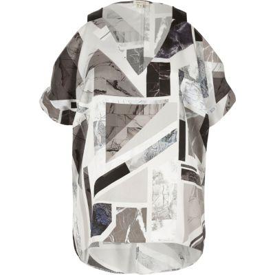 River Island Womens Print Satin Cold Shoulder V-neck Top