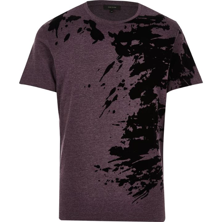 River Island Menspurple Flocked Paint Splatter T-shirt