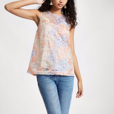 River Island Womens Flower Embroidered Cami Top