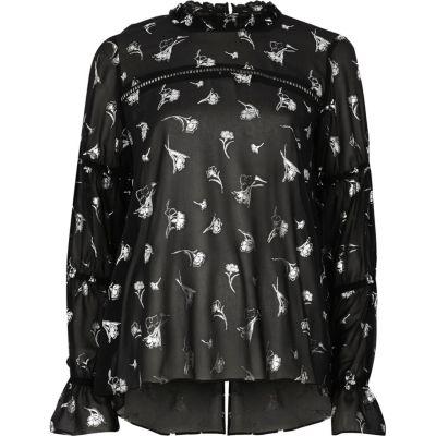 River Island Womens Floral Foil Print Chiffon Blouse