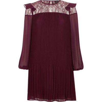 River Island Womens Pleated Lace Frill Swing Dress
