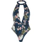 River Island Womens Floral Print High Neck Cut Out Swimsuit