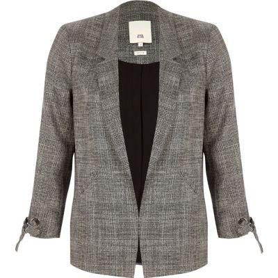 River Island Womens Petite Check Eyelet Tie Cuff Blazer