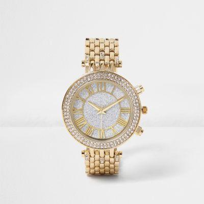 River Island Womens Gold Tone Diamant Watch