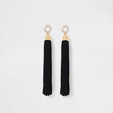 River Island Womens Rhinestone Pave Tassel Drop Earrings